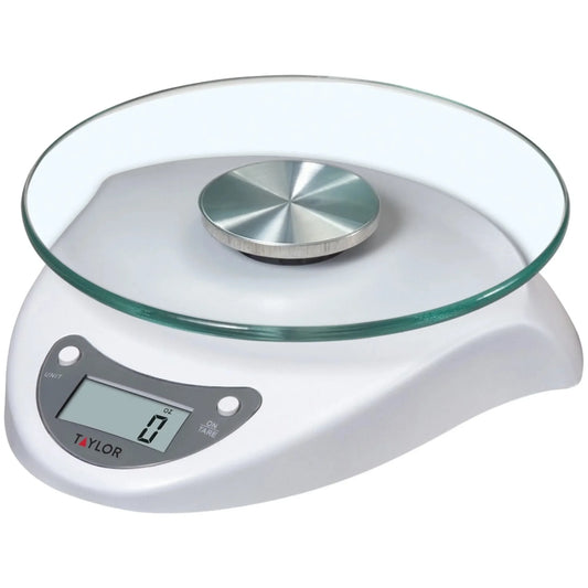 White Digital Food Scale, Precision Kitchen Scale for Baking, Cooking, Meal Prep, Easy Clean, LCD Display, Compact Design