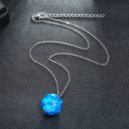 1pc Blue Sky with White Clouds Pattern Round Resin Pendant Necklace Transparent