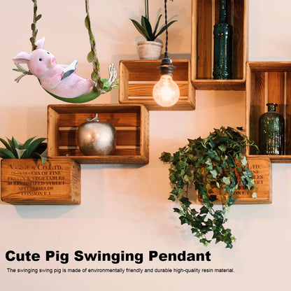 Decorative Piggy Shape Statue Waterproof Pig Swing Sculpture Ornament Lovely Pig Landscape for Outdoor Balcony Patio Tree Decor