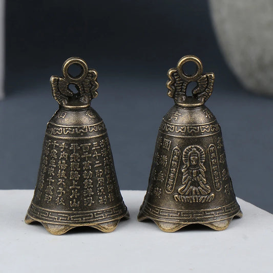 2Pcs Retro China's Mini Bronze Sculpture Pray Buddha Feng Shui Bell Home Garden Decorative Wind Bells Car Pendant Accessories