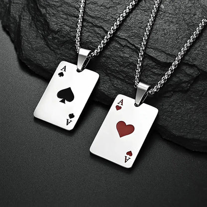 Stainless Steel Poker Card Ace of Spades Necklace Pendant Chain Playing Cards Jewelry Ace of Hearts Necklaces