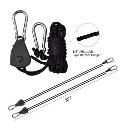 2PCS Heavy Duty Adjustable Ratchet Rope Hangers, 150lb Capacity, Tent Cargo Ties
