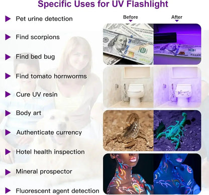 1-8PCS 395nm UV Pen Light,Blacklight Flashlight with Clip Portable Detector for Hotel/Pet Urine/Bed Bugs/Camping(AAA Battery)