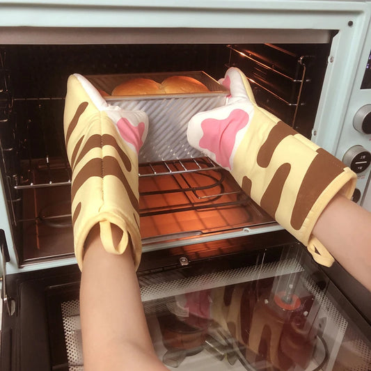 1Pc Cute Cat Paws Oven Mitts Cartoon Anti-Scald Microwave Heat Resistant Insulation Non-Slip Kitchen Cooking Gloves Baking Tool