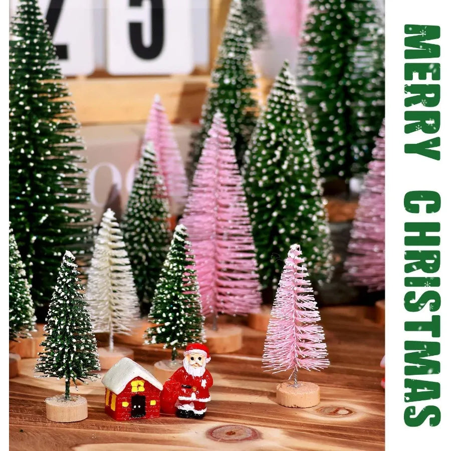 30Pcs Mini Christmas Trees Artificial Christmas Tree Bottle Brush Trees with Wooden Base for Christmas Decor Christmas Party Ho