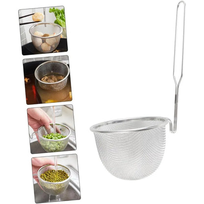 Noodle Colander Long Handle Stainless Steel Strainer Vegetable and Food Filtering Kitchen Accessory