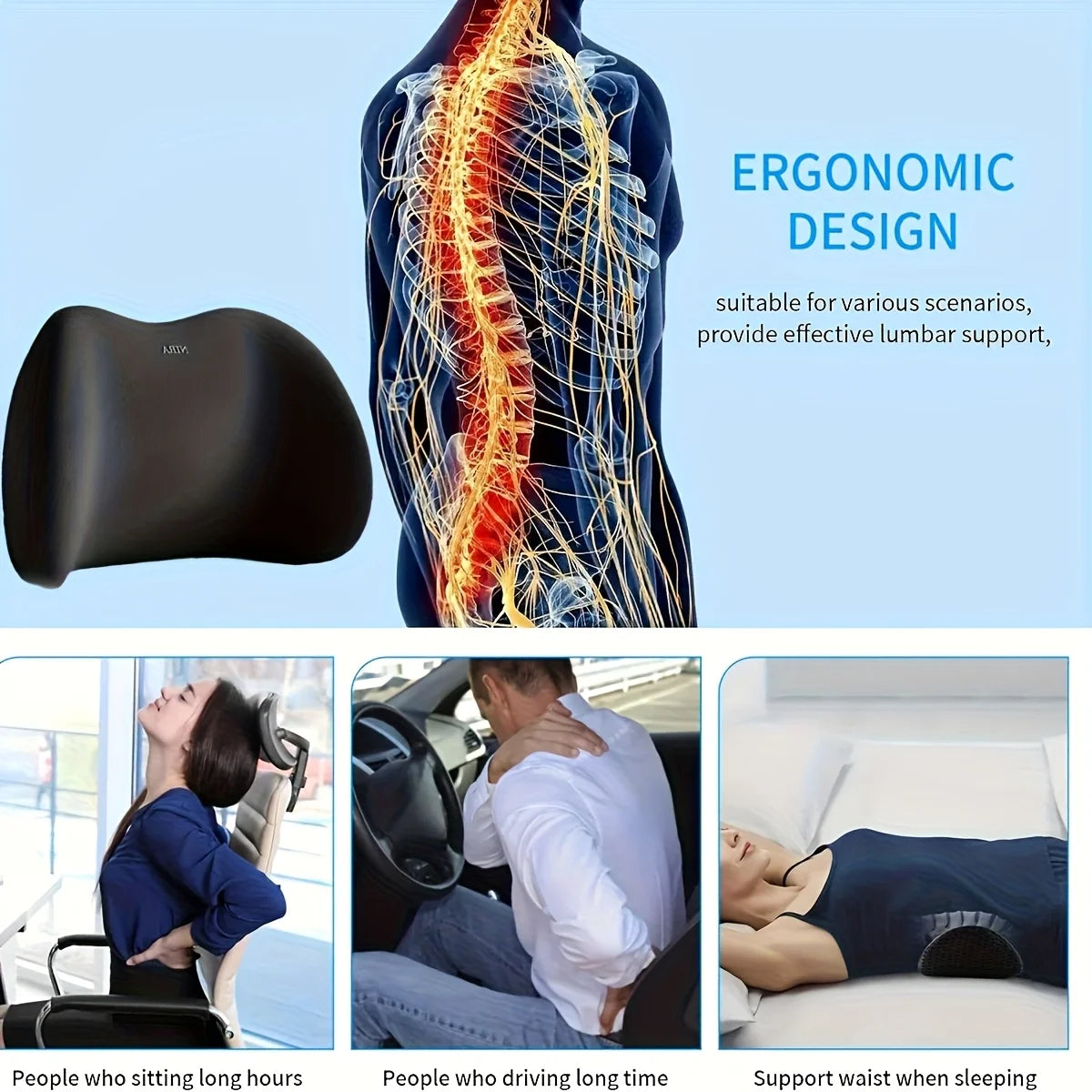 Office Lumbar Support Cushion, Ergonomic Soft Comfortable