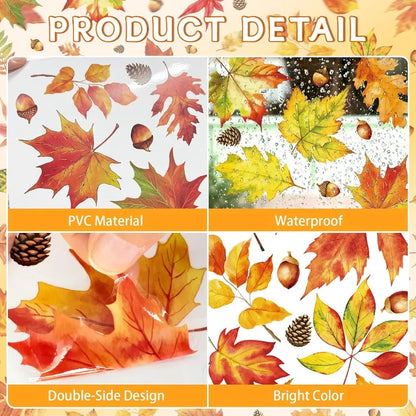 112 Pcs Fall Thanksgiving Window Clings Happy Thanksgiving Glass Window Decorations with Autumn Maple Leaves Stickers and Decal