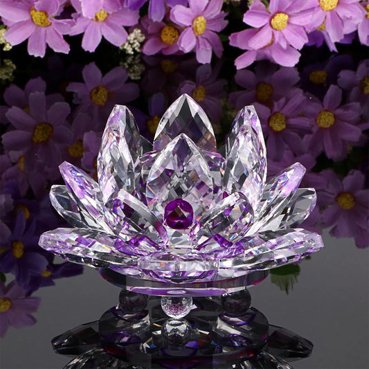 Crystal Lotus Flower Figurines Flower Crafts Glass Car Figurines for Tabletop Centerpiece Home Office
