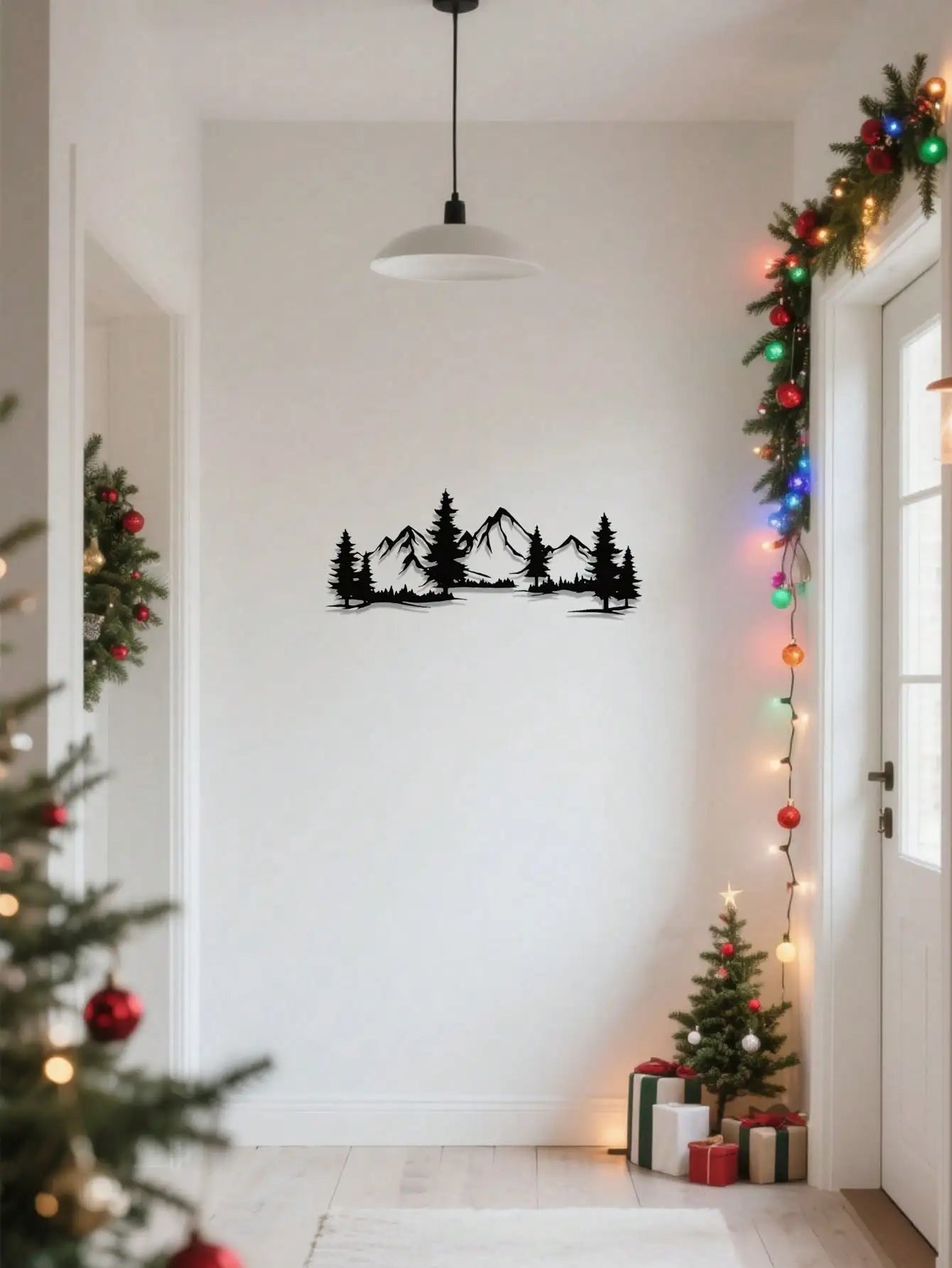 "Mountain & Forest Metal Wall Art – Black Farmhouse Decor | Nature-Inspired Indoor Hanging"