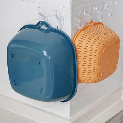 2 in 1 Plastic Vegetable Washing Basket, Carry Large Number Ingredients and Fruits, Multiple Drain Basket Kitchen Fruit Washing