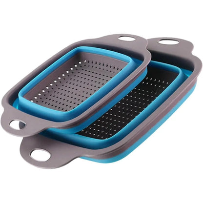 Storage Bag Fruit and Vegetable Basket Folding Filter Square Draining Basket Colander Silicone Kitchen Garlo Sink Rack (M, One