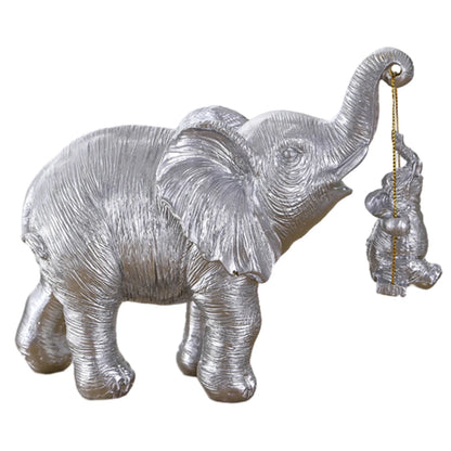 Gold/Silver Swing Mother Son Elephant Statue Resin Swing Elephant Decor Brings Good Luck Wealth Elephant Crafts Mother Day Gifts