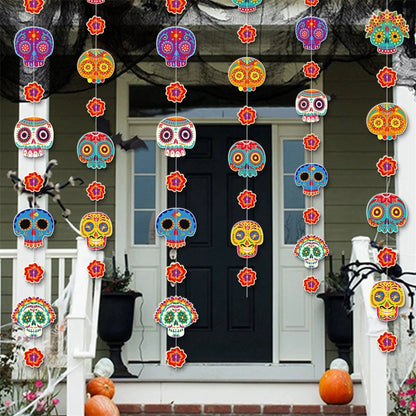 Day of the Dead Party Supplies 8 Pcs Sugar Skull Decorations Mexican Fiesta Banner for Home Wall Door Hanging Decorations