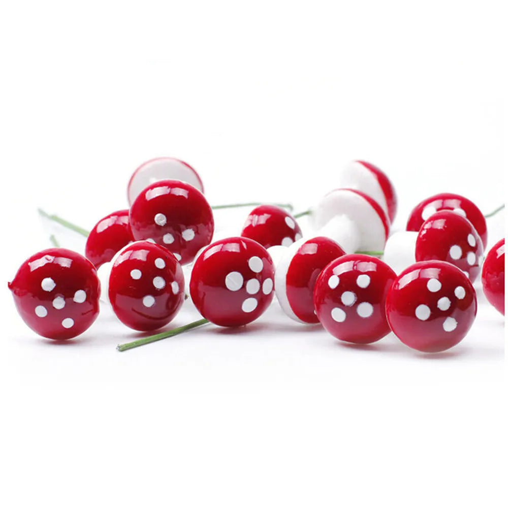50pcs Cute Red Mushroom Model Garden Embellishment Small Decoration Suitable