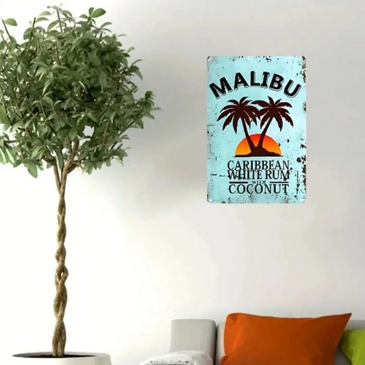 Retro Coconut Rum Tin Poster Metal Sign: Vintage Wall Art – Perfect for Home Bar, Man Cave, Cafe, Beach-Themed Events