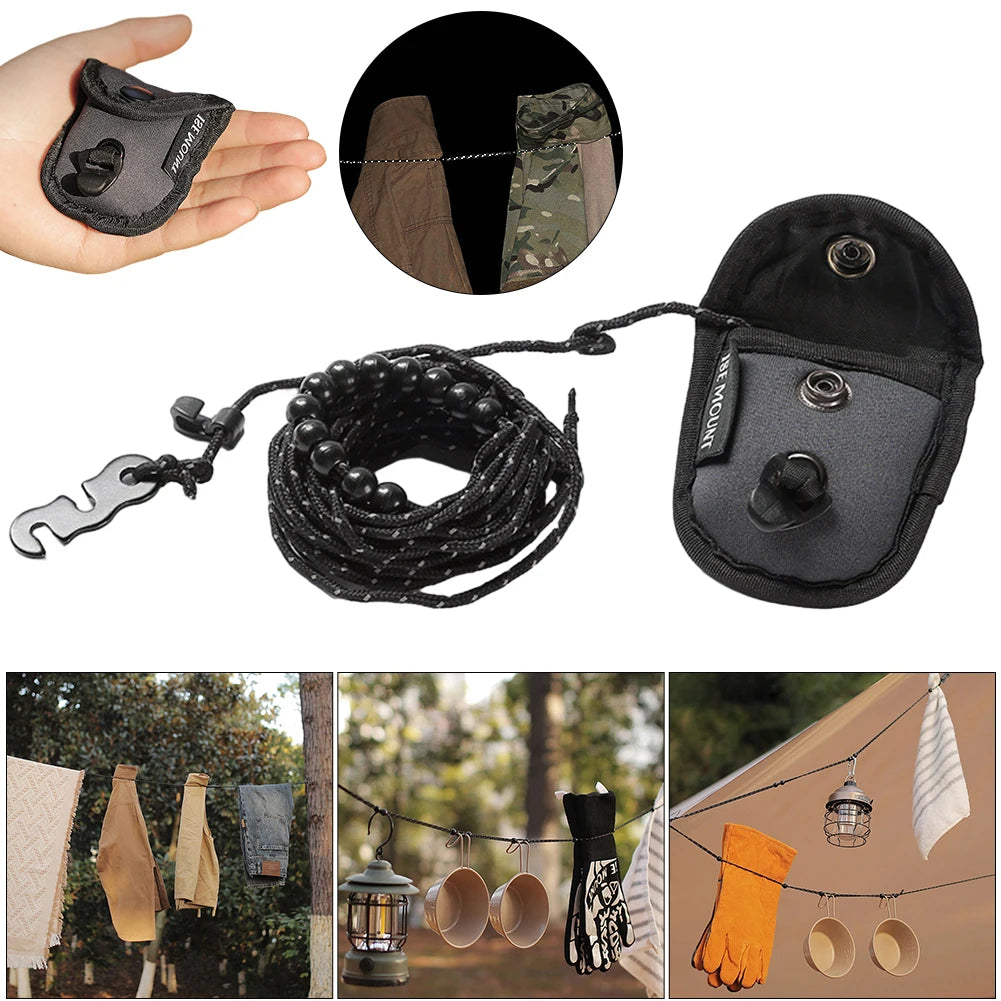 1-10Pcs Outdoor Camping Stretch Clothesline w/ 12 Clips 3M Windproof Elastic Hanging Laundry Clothes Line For Hotel Trip Cruise