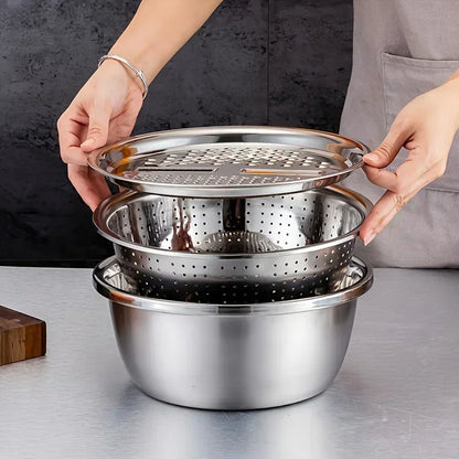3 in 1 Stainless Steel Vegetable Strainer Slicer Cutter Graters Drain Basket Vegetable Salad Maker Bowl Kitchen Accessories Tool