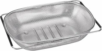 Over the Sink Colander Strainer Basket Stainless Steel, For Kitchen Sink with Rubber Non-slip Grip, Fine Mesh, Kitchen Multipurp
