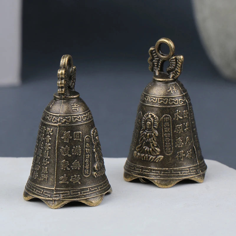 2Pcs Retro China's Mini Bronze Sculpture Pray Buddha Feng Shui Bell Home Garden Decorative Wind Bells Car Pendant Accessories