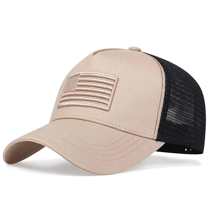 American Flag Embroidery Baseball Net Caps Adjustable