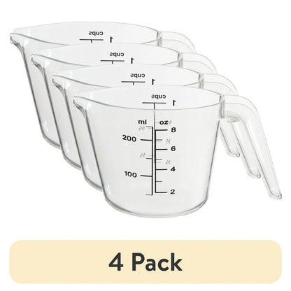 4 Pack Large Spout Plastic Measuring Cups Clear 8oz Easy Pouring Hand Wash Safe Stackable Kitchen Tools