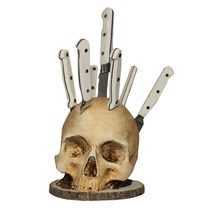 Skull Knife Holder Resin Fruit Chopping Knife Stand Creative Horror Skull Knife Rack Halloween Party Decoration