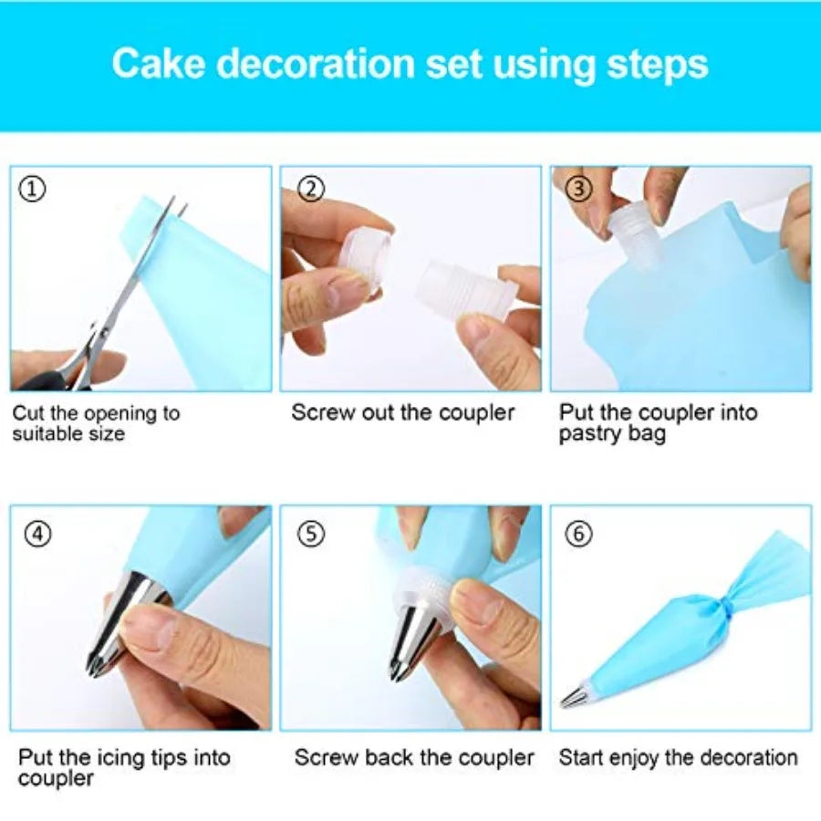 34Pcs Piping Bags and Tips Set Bake Cake Decorating Kit with 24 Stainless Steel Tips 2 Reusable Silicone Pastry Bags 3 Icing Sm