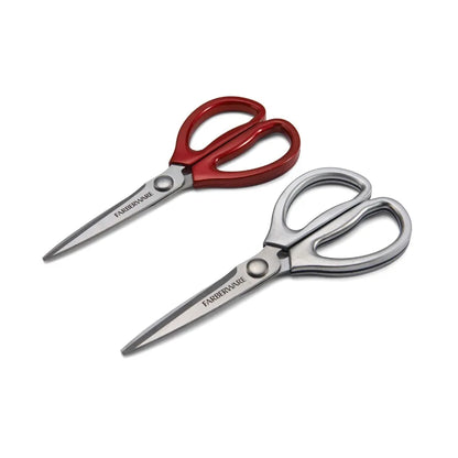 Classic 2 Piece Stainless Steel Kitchen Shear Scissor Set with Metallic Finish and Vibrant Red Handles for Efficient Cutting Pe