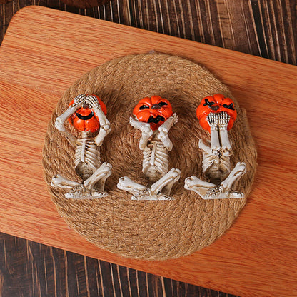3pcs  Halloween Pumpkin Skeleton Yoga Meditation Skull Decor Pumpkin Head Figurine for Home Desk Office Zen Decorations