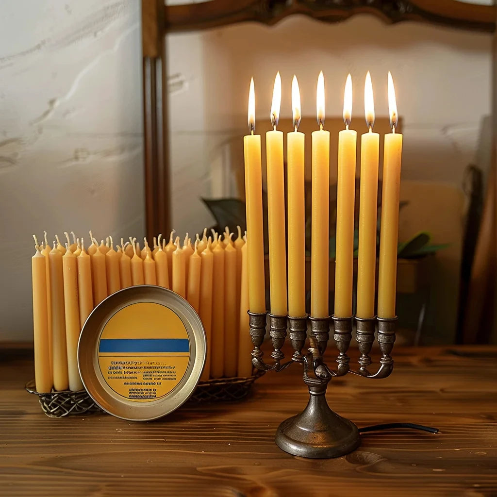 25PCS/1PACK Hanukkah Candle Natural Beeswax Chanukah Candles Thin Taper Honey Candles for Ritual Birthday Unscented