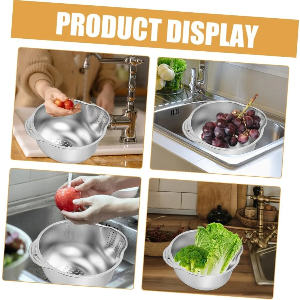 Multi-function Kitchen Basket Rice Cleaning Strainer Stainless Steel Fruit Vegetable Wash Fine Mesh Strainer Bowl