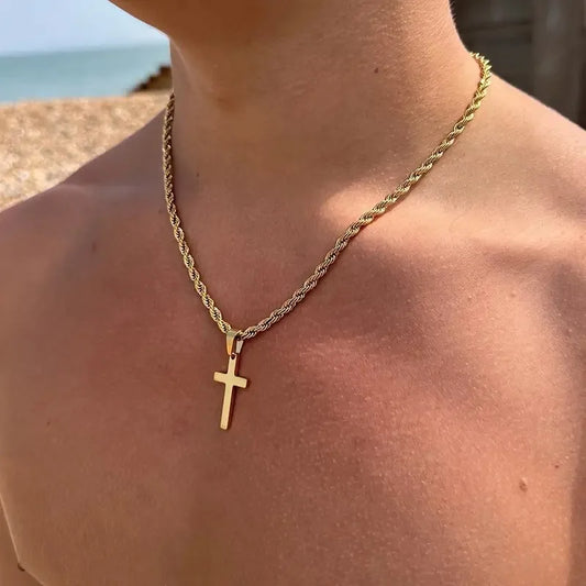 New Stainless Steel Cross Pendant Necklace Minimalist Gold Color