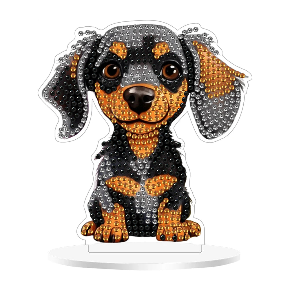 2Pcs Acrylic Special Shaped Cute Dachshund Diamond Painting Tabletop Ornaments Kit Desktop Diamond Art Kits for Table Decoration