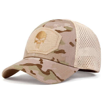Unisex Skull Embroidered Baseball Caps Outdoor Breathable Mesh Tactics Mountaineering Peaked Hat Adjustable Snapback Caps