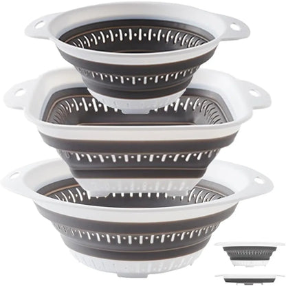 3 Pcs Collapsible Colander and Strainer,Silicone Strainer Colanders & Food Strainers,for Vegetable and Fruit, Kitchen Essential