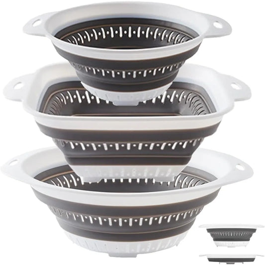 3 Pcs Collapsible Colander and Strainer,Silicone Strainer Colanders & Food Strainers,for Vegetable and Fruit, Kitchen Essential