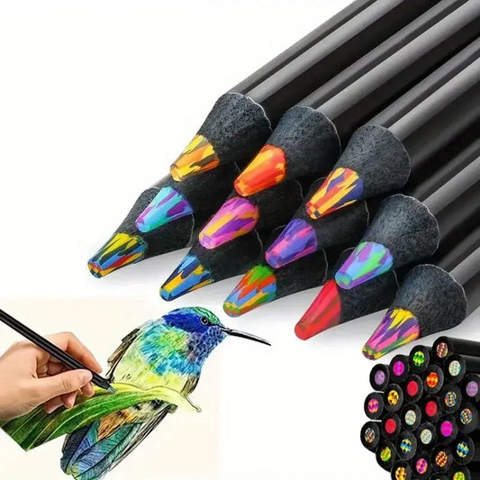 12 OR 24pcs Jumbo Rainbow Gradient Colored Pencils - Vibrant Multicolor Wooden Pencils for Adults, Perfect for Drawing