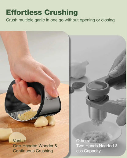 Garlic Press Rocker - Easy Squeeze Mincer & Crusher with Peeler, Effortless Kitchen Gadget for Fast Cooking, Dish Prep
