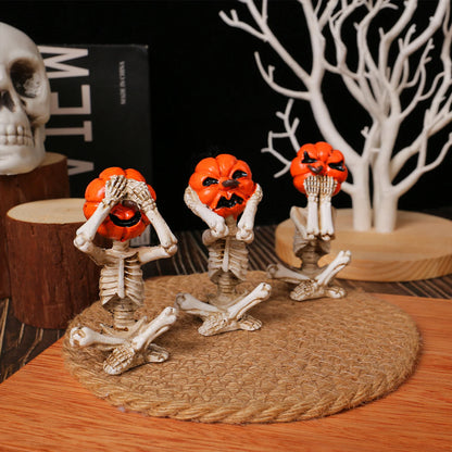 3pcs  Halloween Pumpkin Skeleton Yoga Meditation Skull Decor Pumpkin Head Figurine for Home Desk Office Zen Decorations