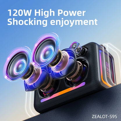 ZEALOT-S95 120W Waterproof Portable Loud Bluetooth Speaker, Wireless Outdoor Boombox SubwooferTriple Passive Radiators-Deep Bass