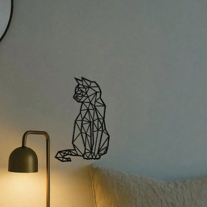 Boho Chic Wrought Iron Cat Wall Decor - Modern Geometric 3D Metal Art, Handcrafted -Aesthetic Room Decor for Living Room Bedroom