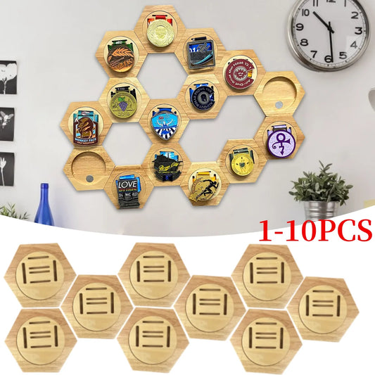 1-10PCS Honeycomb Combination Medal Display Stand Building Block Toys Hexagonal Wood Medal Rack Creative Splicing Wall Decor