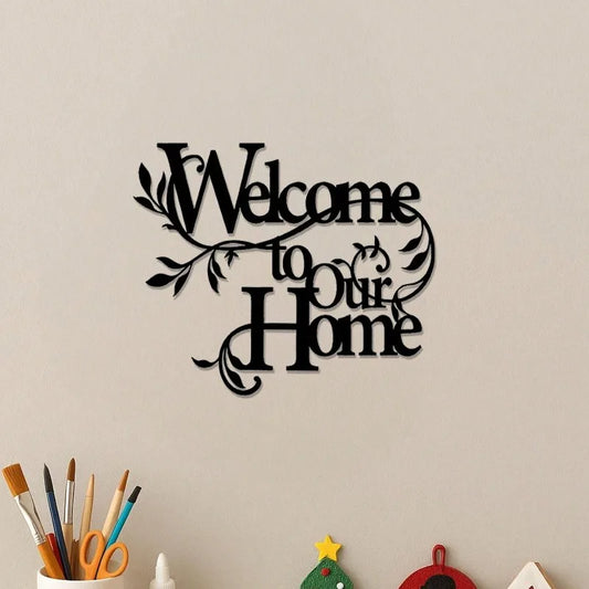 1PC Metal "Welcome To Our Home" Wall Sign - Decorative Pendant for Porch, Living Room, Garden Yard Gate