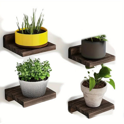 4pcs wooden wall mounted flower racks with simple design, wall storage rack, living room, bathroom, bedroom decoration rack