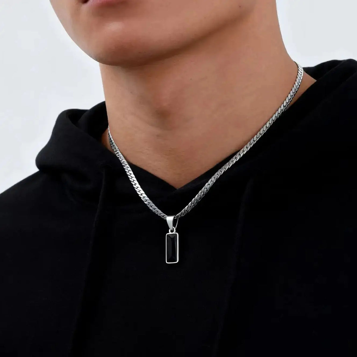 Stylish Geometric Stone Pendent Necklaces, Stainless Steel Flat Chain&nbsp;