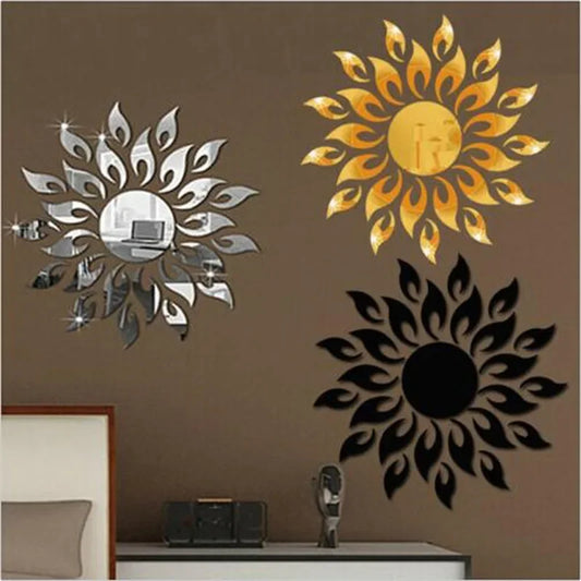 Mirror Sun Flower Art Removable Wall Sticker Acrylic Mural Decal Household Room Decoration