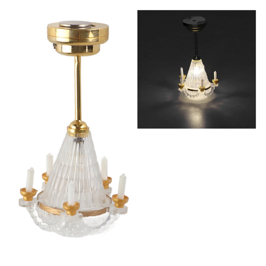 【New】Miniature Chandelier 1/12 Scaled Vivid Decorative  Ceiling Lamp with 5 LED Candle for Dollhouse LED Miniature Chandelier