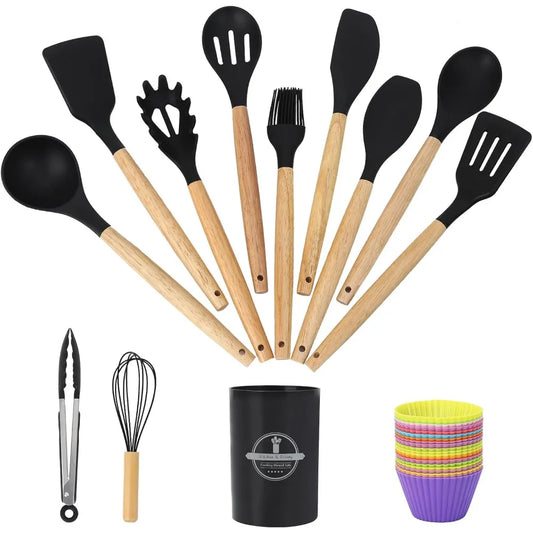 32-piece kitchen utensil set with reusable silicone baking cups - food-grade silicone, bpa-free, comprehensive cooking tools.