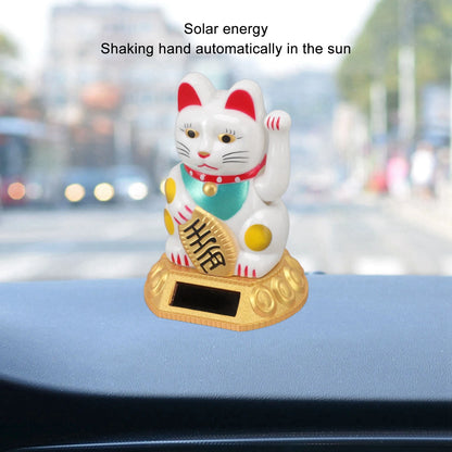 Chinese Lucky Cat Decoration Waving Arm Solar Light Induction Statue Figurine